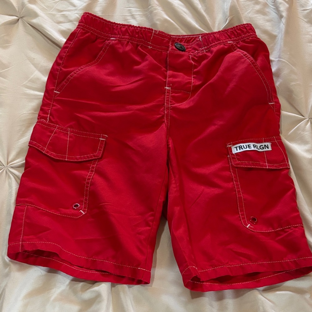 True Religion Red Cargo Swim Trunks